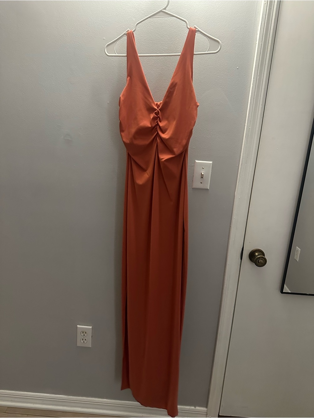 Riot Swim Rust Orange Ruched V-Neck Maxi Dress